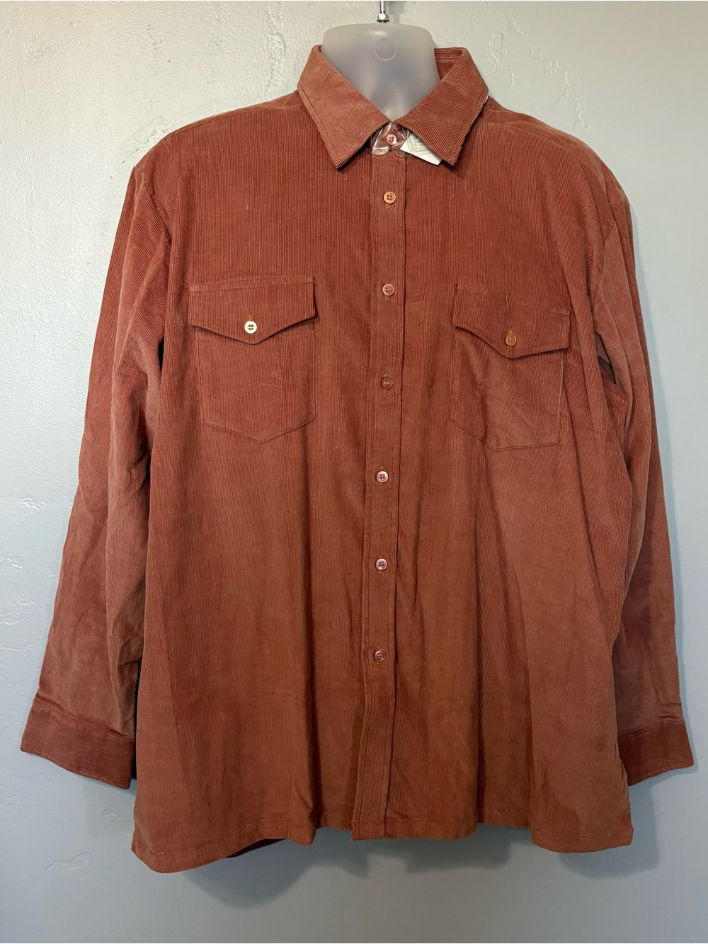 Vtg Goldwaters Shirt Mens XL Camel Brown Corduroy Button Down 70s 100% Cotton